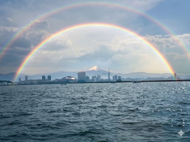 横浜市都筑区井上歯科クリニックの5月のブログ_福岡ドームに富士山と虹